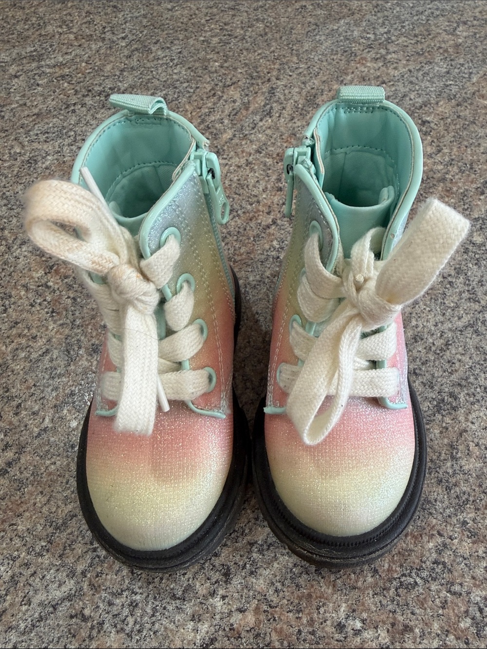 Cat & Jack Combat Amaya Rainbow Pastel Lace-Up Boots - Mint & Pink size 6
